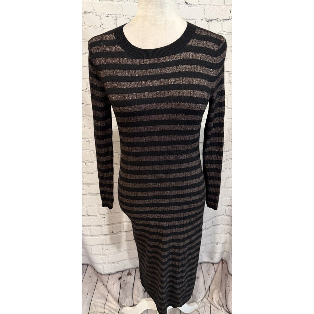 Banana Republic Long Sleeved Striped Sweater Dress Gold & Black Size XS